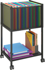 Sbanmao Letter/Legal Rolling File Cart, Narrow Mobile File Cabinet with Wheels Hanging Files, Metal Hanging File Folder Cart File Organizer Under Desk Storage for Home Office, Black