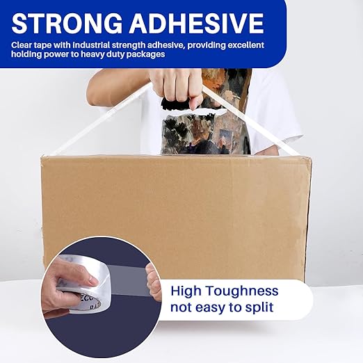 RAZCC Clear Packing Tape, 18 Rolls Heavy Duty Packaging Tape with Dispensers for Packing Shipping Moving and Sealing, Thicker Packing Tape-2" x 65 Yards Per Roll, 1170 Total Yards