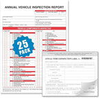 Annual Vehicle Inspection Report Form 25-pk 3-Ply Carbonless, 8.5" x 11.75" + 2-Ply Vinyl with Mylar Laminate Label 5" x 4"