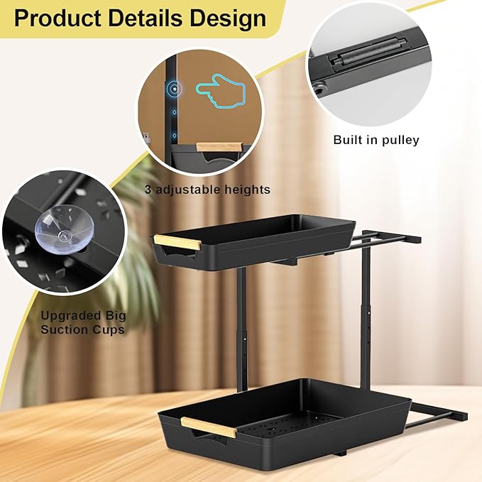 AMEDELE Under Sink Organizer,2 Tier Pull Out Adjustable Height Under Cabinet Storage,Under Sink Storage for Kitchen Bathroom Cabinet(1 Pack)