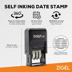 ZIGEL D50 Date Stamp with Your Custom Text - Self Inking Date Stamp - Black