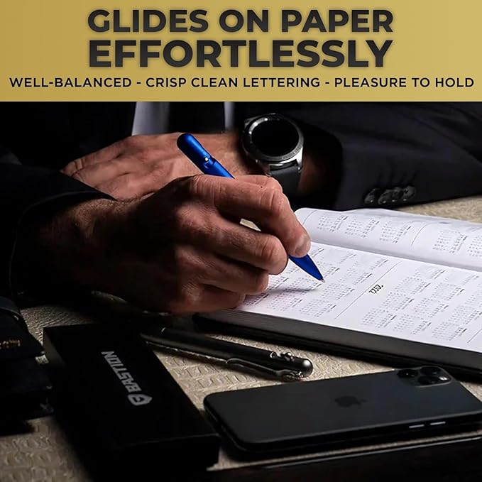 BASTION® Luxury Slim Bolt Action Pen, Lightweight Aluminum EDC Pen with Fine Tip, Professional Ballpoint Pen for School and Work - Blue