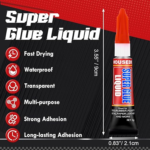 WOUSEDO 36 X 3g Super Glue Liquid, Clear Strong Adhesive,Fast Drying Cyanoacrylate Glue for Wood, Rubber, Leather, Hard Plastic, Metal, DIY Crafts and More