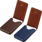 Outus 2 Pieces Business Card Holder, PU Leather Business Card Case Pocket Wallet with Magnetic Shut for Valentines Gift Men Women(Coffee and Blue,Classic)