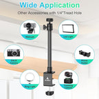 Ailight Camera Desk Mount Webcam Stand with Phone Holder, Adjustable Table Camera Stand with 1/4" Screw & C Clamp Overhead Tripod Webcam Mount for Logitech Obsbot insta360 Anker and Others