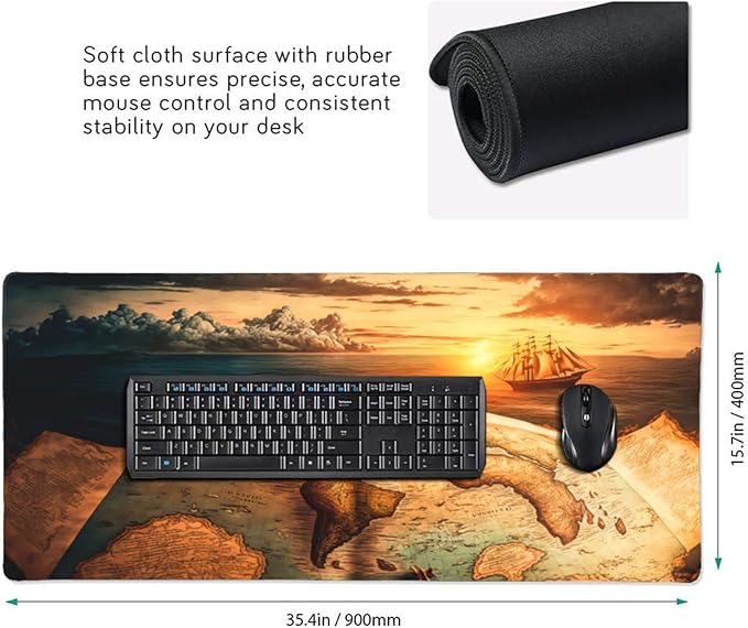 CANFLASHION Gaming Mouse Pad,Large Mouse Pads for Desk,Non-Slip Rubber Base Extended Mousepad,XXL Keyboard Mouse Mat,Computer Keyboard Desk Pad with Stitched Edges,35.4x15.8inch,Antique World Map