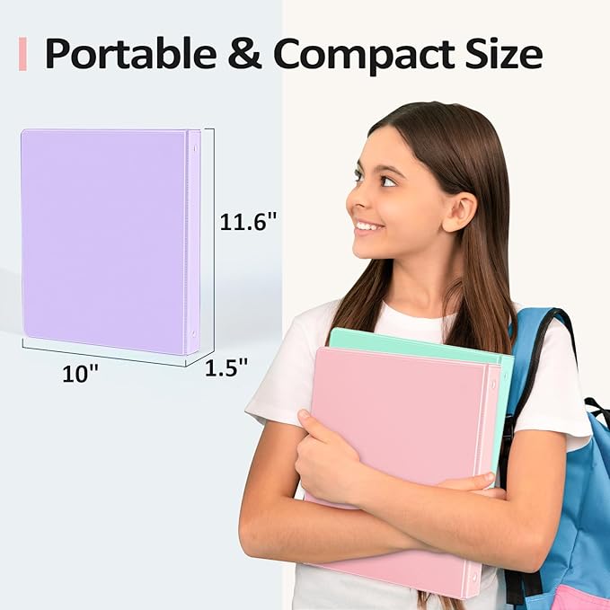 BinderX Extra Durable 3 Ring Binder, Round Ring 2 Inch Binders, Fits 450 Sheets of 8.5x11 Paper, Customizable View Cover with Inside Pockets, Cute 2" Binder, School Supplies for Girls, Blue