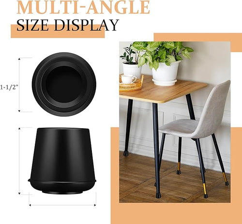 1-1/2” Round Rubber Chair Leg Tips Caps, Chair Leg Floor Protectors, Non-Slip Chairs Legs Caps, Stool Feet Protectors Cap, Folding Metal Chairs Legs Tip Replacement (Black, 8 Pack)