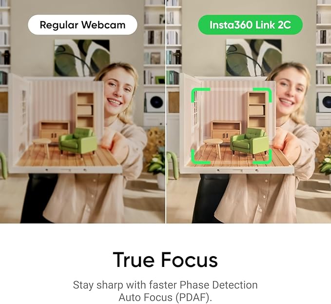 Insta360 Link 2C Tripod Bundle - 4K Webcam for PC/Mac, 1/2" Sensor, Auto Framing, HDR, AI Noise-Canceling Mic, Gesture Control for Streaming, Video Calls, Gaming, Works with Zoom, Teams, Twitch & More