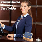 HJX Custom Business Card Holder Desk-Personalized Engraved Wooden Business Card Case Holder, Customized Name Logo Business Card Display Gifts for Men Women (Style2-White)