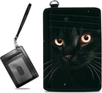BWEGRHE Small Travel Wallets, Black Cat Glitter Slim Minimalist Front Pocket Wallet with Wristlet, RFID Blocking PU Leather Credit Card Holder with ID Window Change Purse for Men Women