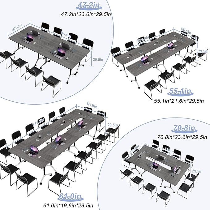 Conference Table Flip Top Mobile Conference Room Tables,Folding Conference Table with Wheels,Large Meeting Training Seminar Table Saving Space for Office Classroom(6C,61'')