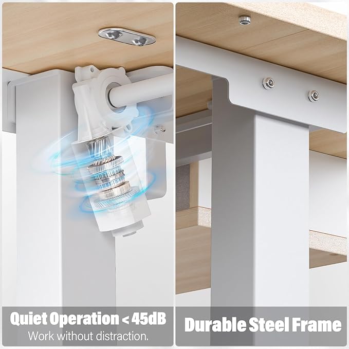 Kingant 48 x 24 Inch Electric Standing Desk with 4 Drawers, Height Adjustable Sit to Stand Computer Desk with Storage Shelf and C-Clamp Mount Compatibility for Home Office, Nature