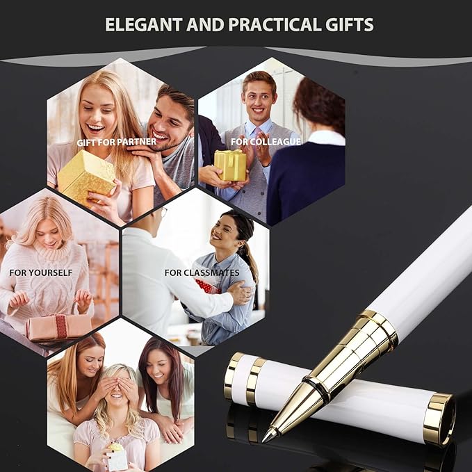 Cheericome Luxury Ballpoint Pen - Professional & Executive, Perfect for Silky Smooth Writing, with Gift Box, Nice for Men & Women, 2 Extra 0.5mm Black Refills - White