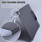 FRETONBA Clipboard Folder, 2 Pcs A4 Foldable Clipboard with Horizontal and Vertical Double Metal Clips, 360 Degree Foldable Binder Clipboards with Pen Holder, File Cover Work Folder Clipboards, Purple