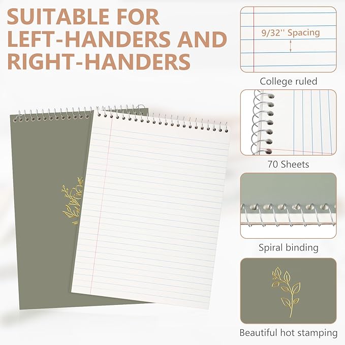 6 Pack 8.5 x 11'' Top Bound Office Steno Book Wide Ruled Double Sided Spiral Notebooks Reliable White Paper 70 Sheets/Pad Pastel Colors Covers for Writing School Notes(Hot Stamping)