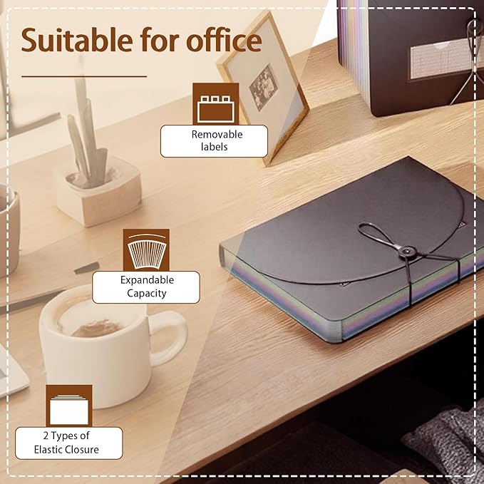 Accordion File Organizer,13 Pockets Expanding File Folder with Blank Labels,Portable Monthly Paper Bill Tax Receipt Organizer,Desktop Folders A4 Letter Paper Document Storage Organize,Black