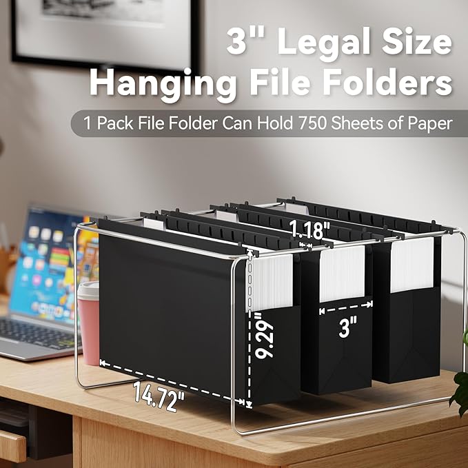 Ansook Hanging File Folders Legal Size,Heavy Duty 3" Expansion File Folder Hanging with 1/5 Tabs,6 Pack Extra Capacity File Cabinet Folders,Hanging File Organizer for File Frame & File Storage Box