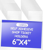 Outus Self Adhesive Shop Ticket Holders Clear Plastic Sleeves Adhesive Pockets Work Order Job Ticket Holders for Home Office Posting Signs(6 x 4 Inch,120 Pcs)