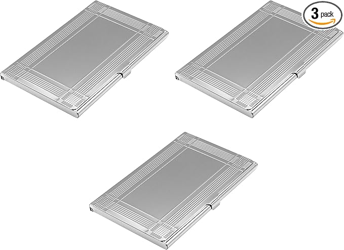 Stephanie Imports Set of 3 Slim & Minimalist Metal Business Card Holder Unisex Case (Silver Crossing)