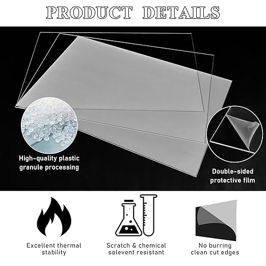 Roowest 6 Pcs 29 x 59 Inch, 1 mm Thick Clear Acrylic Sheets Plastic Panels Sheets Cut to Size Cast Acrylic Board Panel with Protective Film for Craft DIY Projects Display Sign Frame
