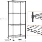 M MZG 4 Tiers Shelf Metal Storage Shelves Wire Rack Closet Organizers with Wheel for Garage Kitchen Bathroom Laundry Black 11.8" D x 17.7" W x 41.9" H