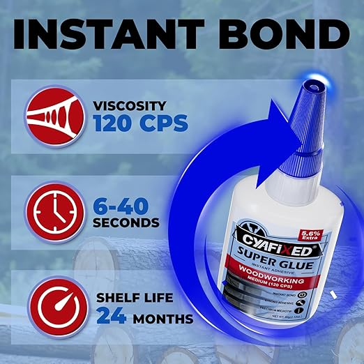 Wood Super Glue 113.6 Gram 4oz, Clear Instant Medium Cyanoacrylate Adhesive Liquid for Woodworking Wooden Crafts Furniture Repairs, All Purpose Strong CA Glue for Metal Glass Plastic Ceramic Leather