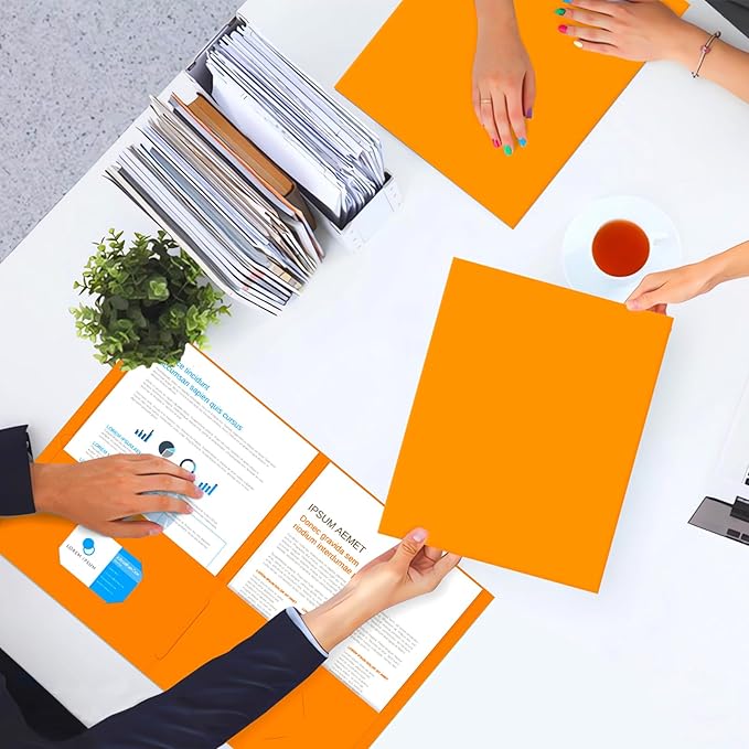 Two Pocket Folders, PANDRI 30 Pack 2 Pocket Folders, Letter Size Paper File Folder for School Office Home Business, Orange