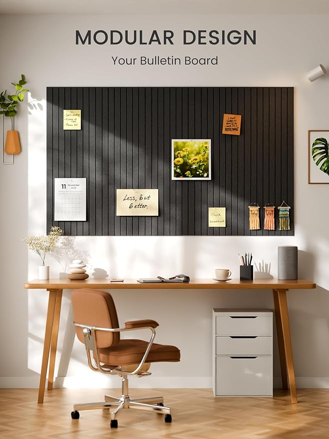 Bumusty Large Cork Board Alternative-36 x24 Felt Bulletin Board Tiles, with 30 Pushpins, 40 Adhesive Tabs, 6-Pack Slat Wall Paneling, Cork Boards for Office Push Pin Board Felt Board-Charcoal Gray