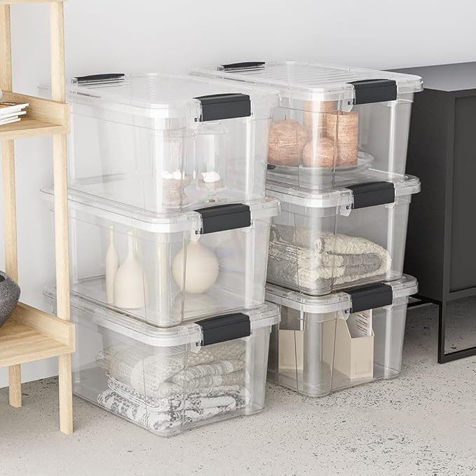Superio Storage Bins with Lids- 2 Pack, 6.6 Qt Clear Boxes for Organizing, Stackable Plastic Containers- BPA Free, Non-Toxic, Odor Free, Organizer for Home, Office, Dorm