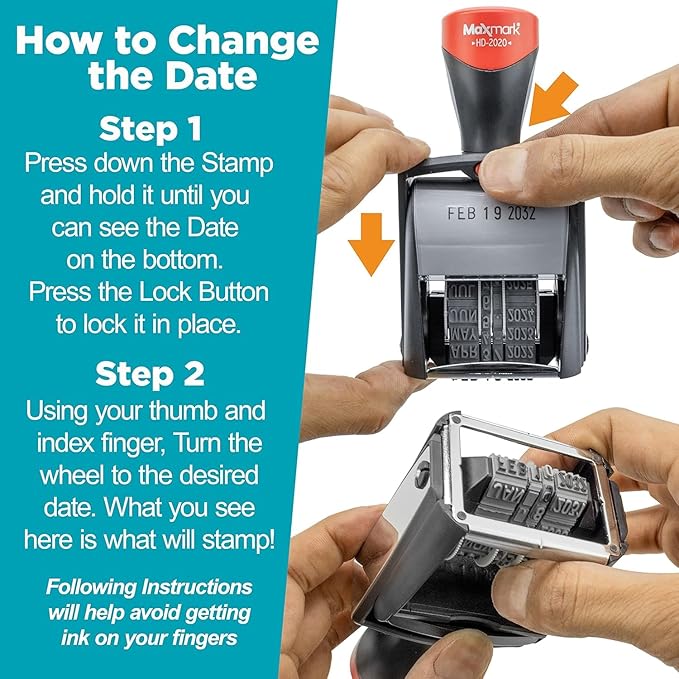 MaxMark Heavy Duty Date Stamp, Large Date Size - Exclusive 12-Year Band - Purple Ink