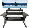Rocelco 40" Height Adjustable Standing Desk Converter with AC Outlet USB Charger and Dual Monitor Stand - Tabletop Riser Computer Workstation - Sliding Keyboard Tray - Black (R DADRB-40-ACUSB-DMS)