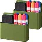 BEYGORM 2 Pack Plastic Magnetic Pen Holder for Refrigerator, Dry Erase Marker Holder for Whiteboard，Magnet School Locker Organizer Accessories, Pencil Cup, Pen Caddy (Army Green)
