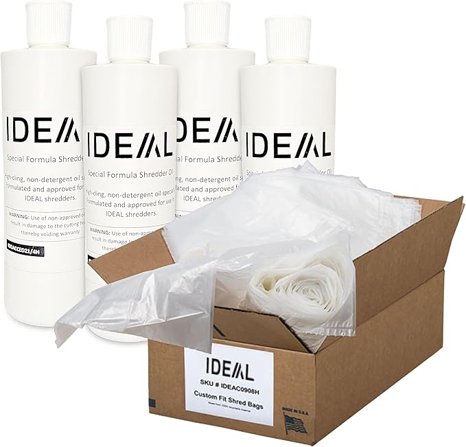 IDEAL Maintenance Bundle: AC0901H Gusseted Shredder Bags 40x14x48 Case 80 56-Gallon + High-Cling Lubricating Oil 6 Quart Bottles IDEACCED21/6H Compatible 2604, 3105, 4001 4003 4005, 4108
