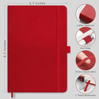RETTACY Bullet Dotted Journal Notebook, 320 Numbered Pages, A5 Medium Size (5.7'' × 8.3''), Leather Hardcover, 100 GSM Thick Paper, for Bullet Journaling, Planning, Tracking (Red)