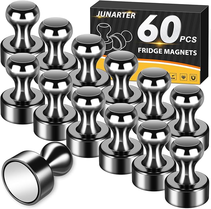 60 Pack Fridge Magnets - Whiteboard Push Pins, Small Neodymium Refrigerator Magnets, Cute Adult Magnets for Office, Kitchen, School, Locker, Map