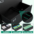 Letaya 5 Drawer File Cabinet with Lock,Metal Lateral Filing Cabinets for Home Office Hanging Files Letter/Legal/F4/A4 Size(Black-Requires Installation)