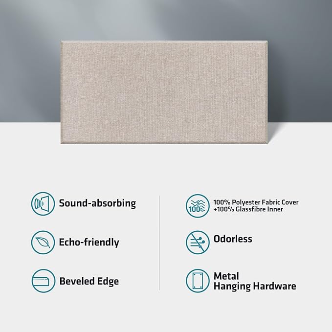 UMIACOUSTICS 4 PCS Acoustic Panels, 2“ Thick 23.6" x 11.8" Fiberglass Sound Wall Panels, Sound Absorbing Panels for Home Studios, Office, Theater. Light Camel