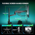 ARES WING Heavy Duty Monitor Arm with USB A/C, Tall Ultrawide Monitor Arm for 17 to 49 Inch Screen, Holds 44 Lbs, Adjustable Gas Spring Desk Mount, Black
