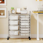 Giantex 12 Drawer Rolling Cart with Drawers, Storage Organizer Cart for Classroom Office School Teacher, Mobile Drawer Cart for Tools, Crafts, Small Printer, Clear