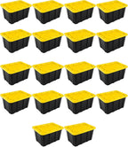Sterilite 18-Pack Industrial Tote, Plastic Storage Container Bins with Lids, 27 Gallon - Heavy-Duty Organizing Containers for Closet, Bathroom, and Office