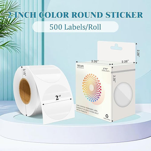 2 Inch Round Color Coding Labels (500 Count) - Transparent Dot Stickers Circle Labels with Dispenser Box for Warehouse, Filing, Industrial, Office Organization