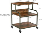 Fannova Large Printer Stand with Adjustable Storage Shelf, 3 Tier Printer Cart with Wheels for Home Office Organization, Rolling Table Stand for Heat Press Mini Fridge, Industrial Style
