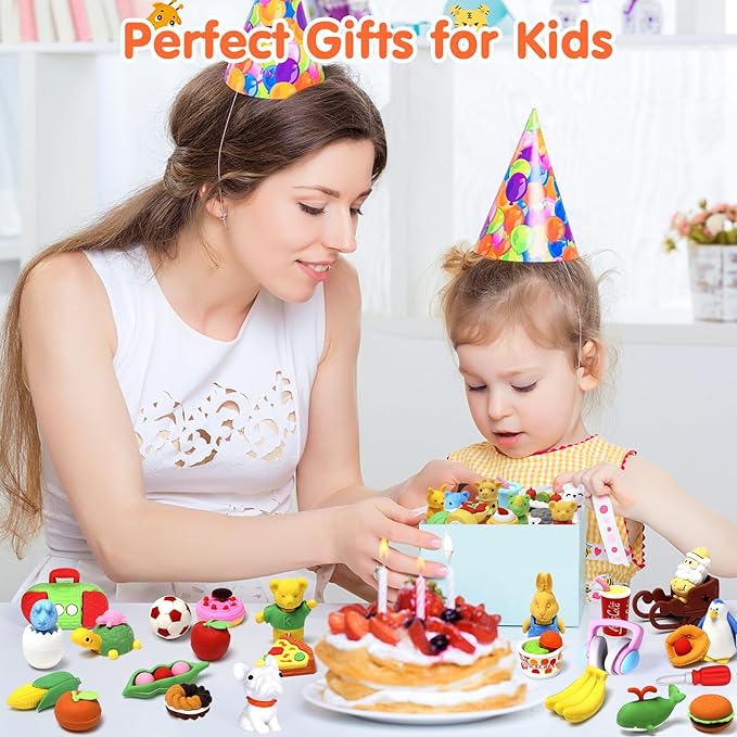 60 Pack Animal Pencil Erasers for Kids, 3D Mini Puzzle Take Apart Erasers, Desk Pets & Treasure Box Toys, Bulk Party Favors, Classroom Prizes, School Supplies, Gift for Boys & Girls