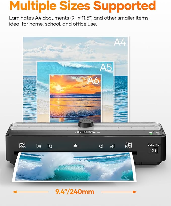 Kejector Laminator Machine, 9 Inch with 20 A4 Sheets Thermal and Cold Lamination Built in Cutter Quick Warm Up for Home Office School