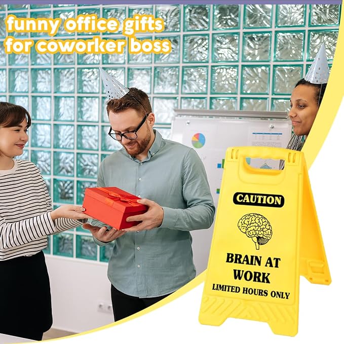 Funny Office Desk Accessories,Office Cubicle Decor Gift for Coworker Designer Boss Home Workspace Table Signs，Phone Holder Mirror Acrylic Work Humor Stress Relief Caution Desk Decor(Brain At Work)