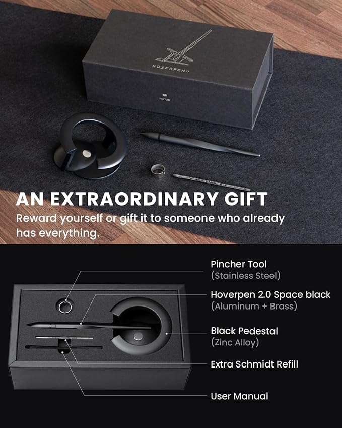 novium Hoverpen Interstellar - Space Black, Ballpoint Pen, Unique Conversational Starter, Premium Futuristic Design, Precision Flow Ink, Schmidt Ballpoint Cartridges