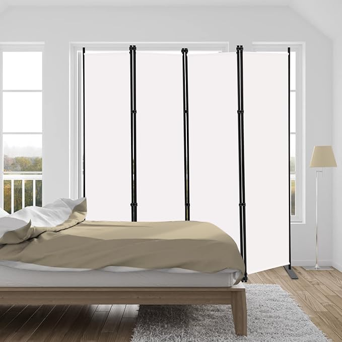 MAYOLIAH 4 Panel Room Divider Screen 6Ft Tall Foldable Privacy Dividers Indoor Wall Partition Room Separator White