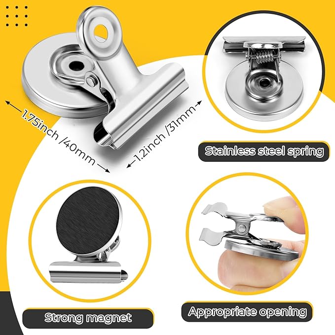 140 Pack Fridge Magnets Refrigerator Magnets; Strong Magnetic Clips Heavy Duty; Detailed List Display Paper Fasteners on Home Office Teaching (Silver)