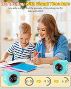 Digital Pomodoro Timer Cube 5/10/25/50min, Visual Productivity Flip Timer for Kids Classroom Desk, Custom Countdown, Silent and Sound Mode for ADHD Study Work Game Kitchen (Mint Green)